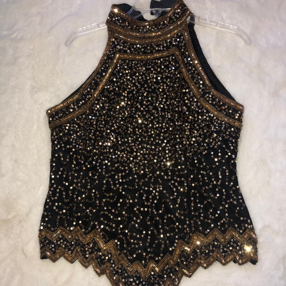 High neck sequin top